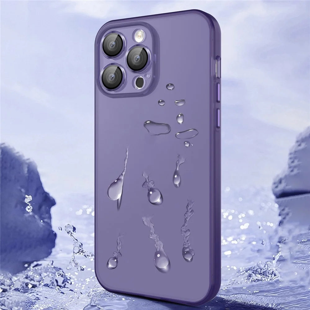 For iPhone 15 Pro Translucent Matte Phone Case PC+TPU Skin-touch Cover with Glass Lens Film - Dark Purple - 6