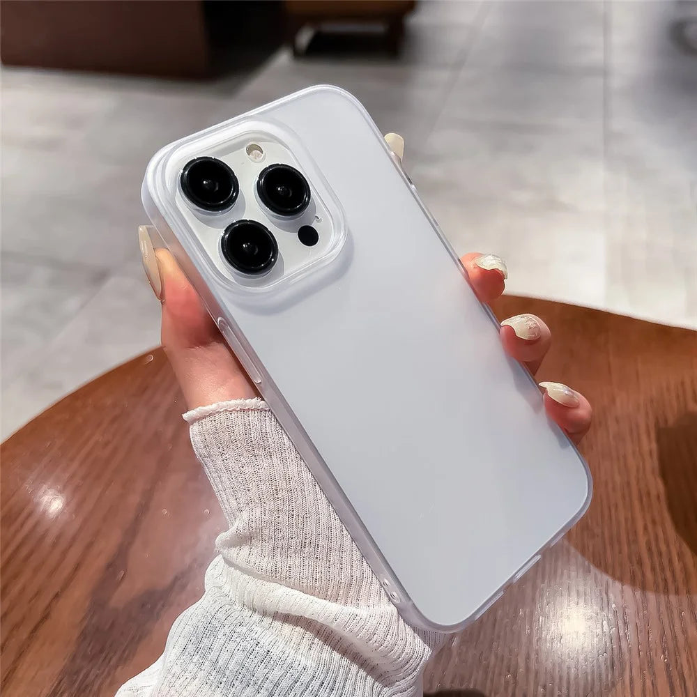 For iPhone 15 Plus Shockproof Mobile Phone Case Anti-Scratch Matte PC Phone Cover Shell - Transparent - 1