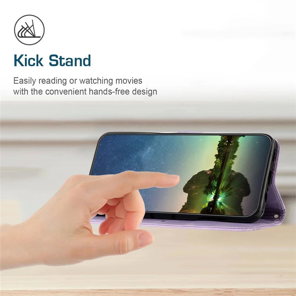 For Samsung Galaxy A32 5G / M32 5G Phone Case Triangle Imprinted Leather Stand Wallet Cover with Strap - Purple - 6