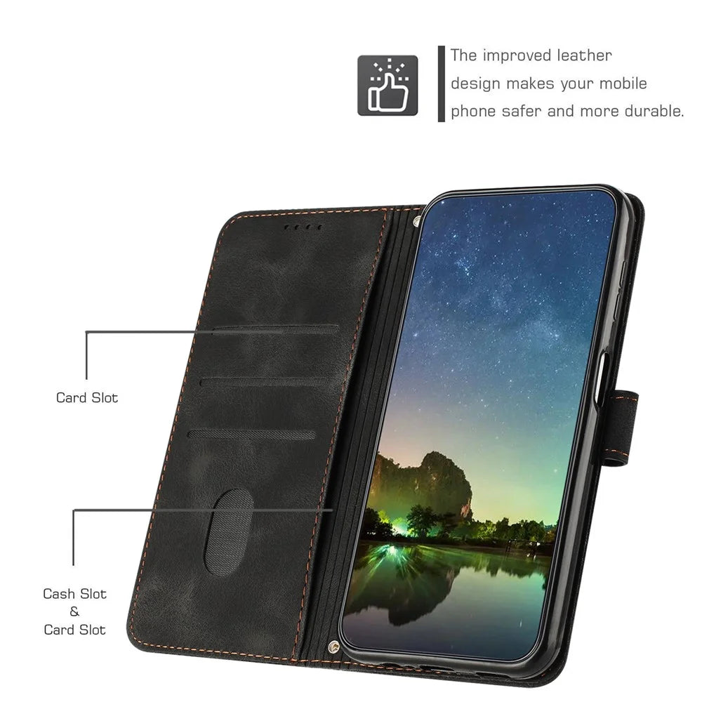 For Samsung Galaxy A14 5G Leather Wallet Stand Cover Triangle Imprint Phone Case with Strap - Black - 2