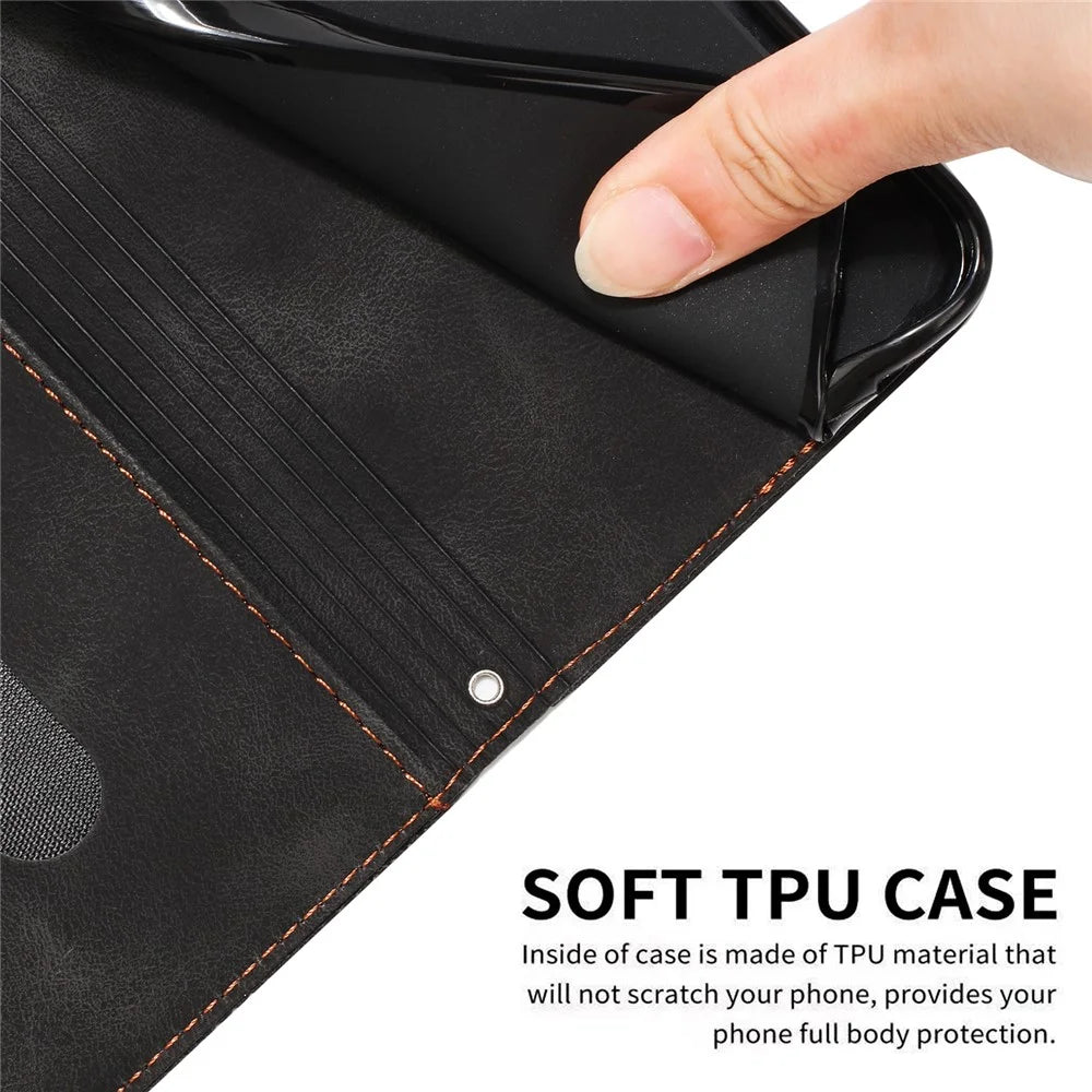For Samsung Galaxy A14 5G Leather Wallet Stand Cover Triangle Imprint Phone Case with Strap - Black - 4
