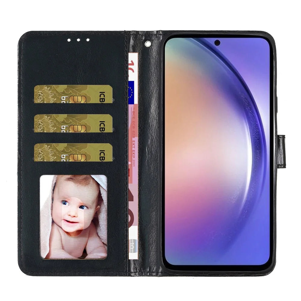 For Samsung Galaxy A34 5G Glittery PU Leather Fully Wrapped Case Folio Flip Wallet Stand Phone Cover - Black - 2