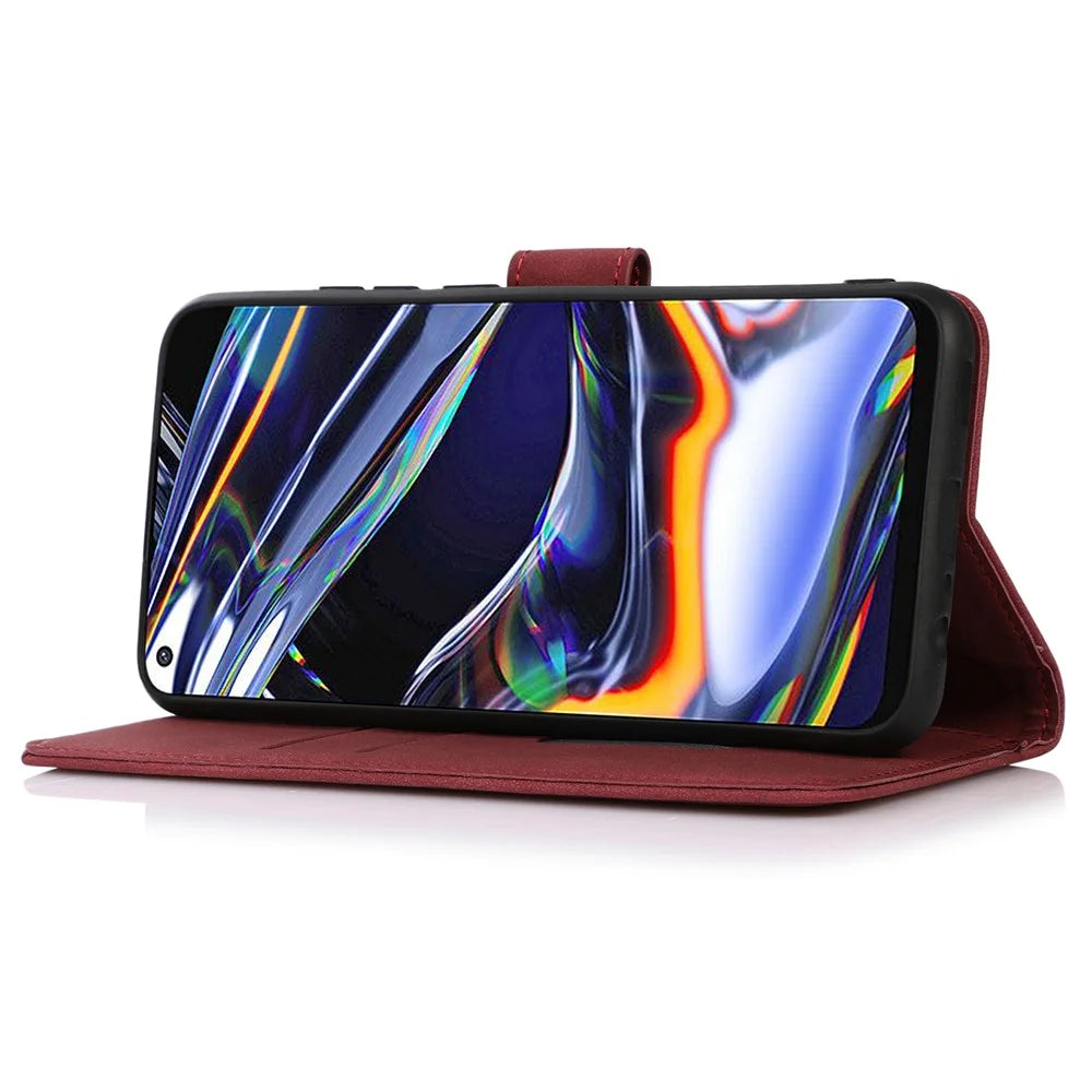 KHAZNEH Smartphone Case for Nothing Phone (2) Textured PU Leather Wallet Stand Cover - Red - 2