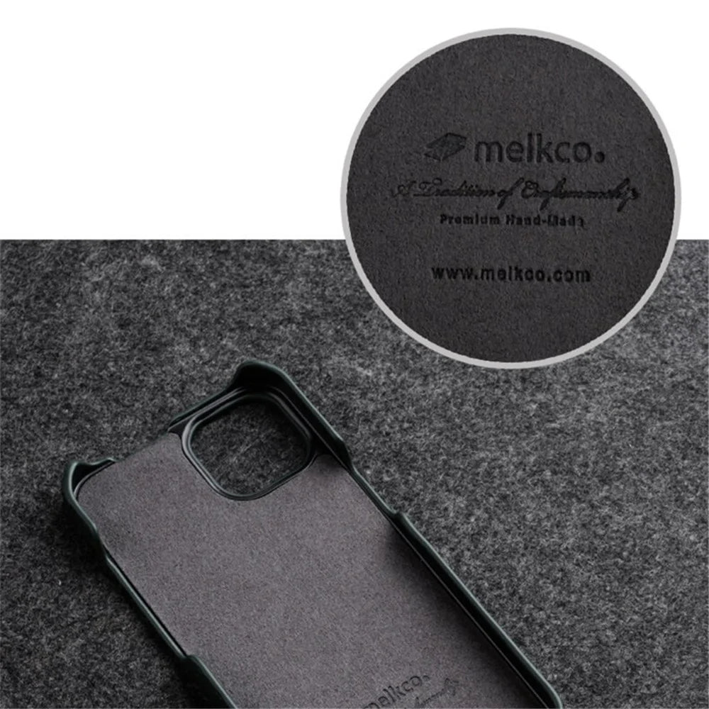 MELKCO For iPhone 14 Pro Litchi Texture Phone Case Genuine Cow Leather+PC Vertical Flip Cover - Black - 3