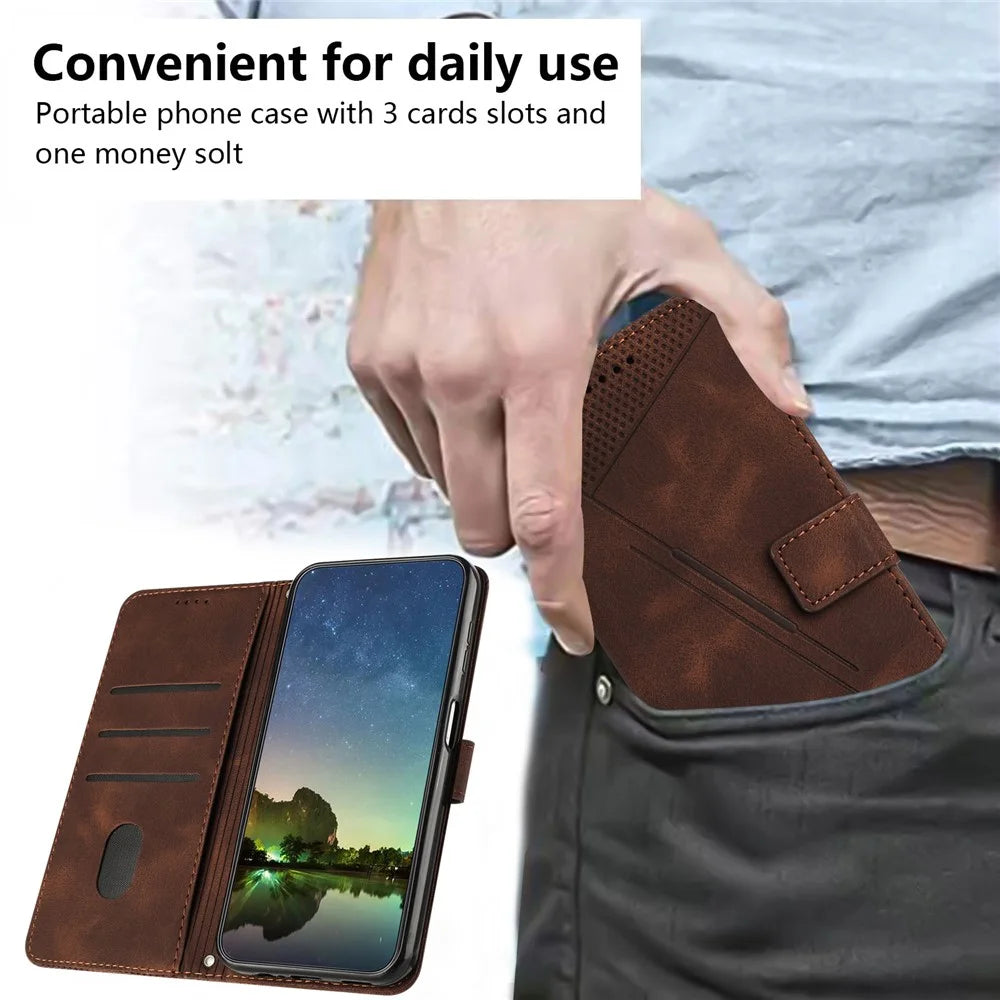 Wallet Cover for Realme C55 , Horizontal Stand Triangle Imprinted Leather Phone Case with Strap - Brown - 5