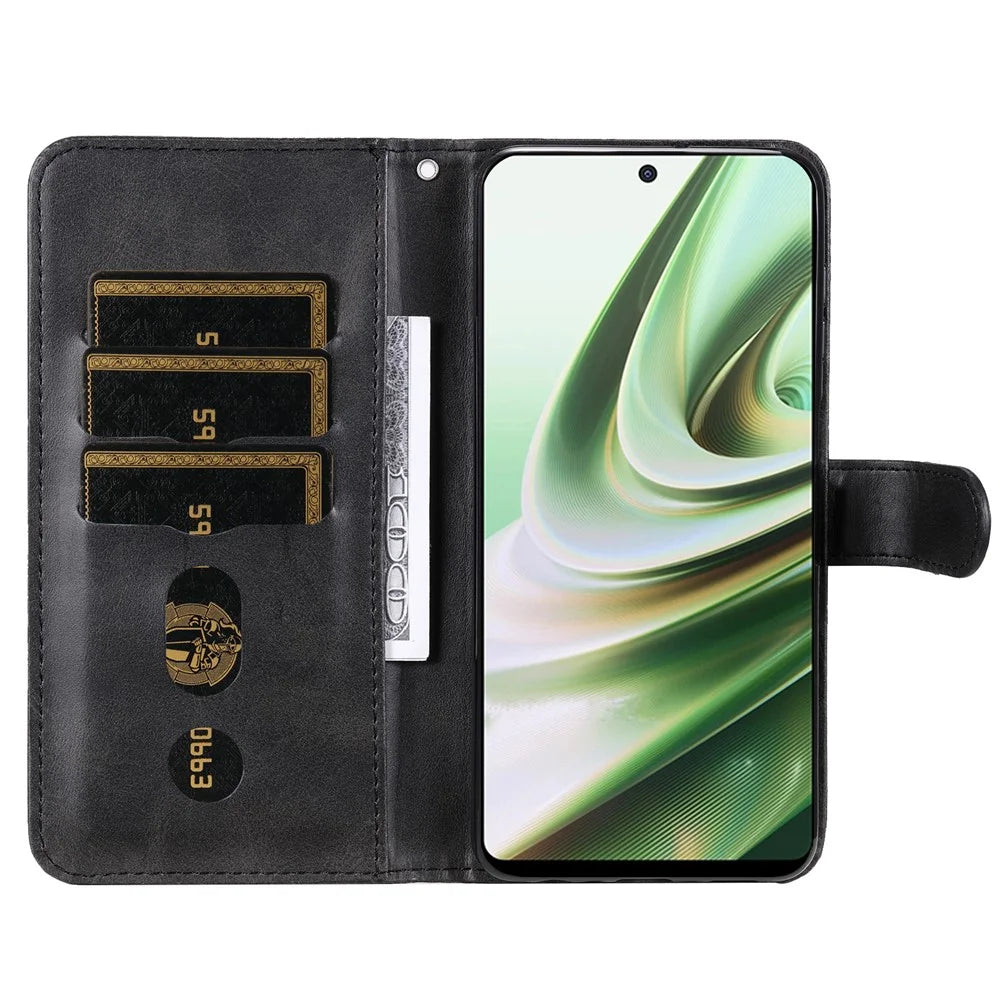 For OnePlus Nord CE3 5G / Oppo K11 5G Zipper Pocket Wallet Stand Phone Case Calf Texture Leather Cover - Black - 2
