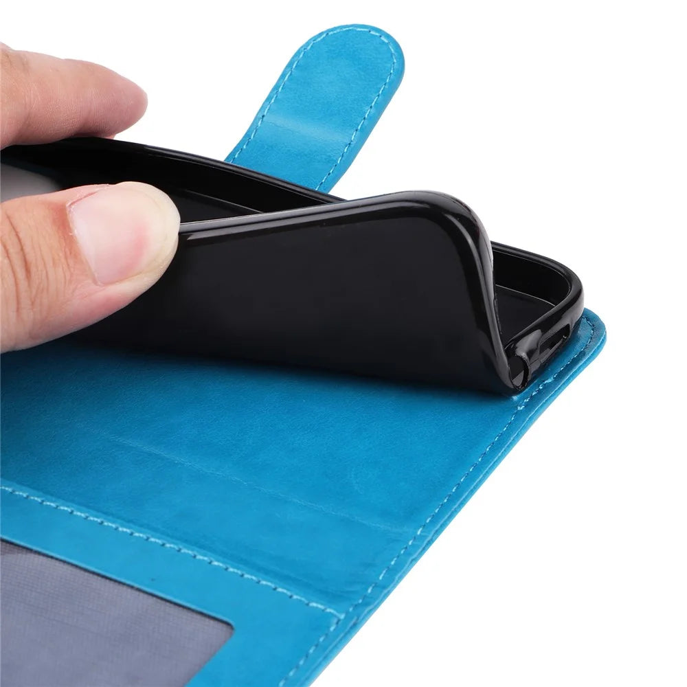 For Samsung Galaxy F34 5G / M34 5G Anti-Scratch Phone Cover Sunflower Imprint PU Leather Wallet Stand Case - Blue - 7