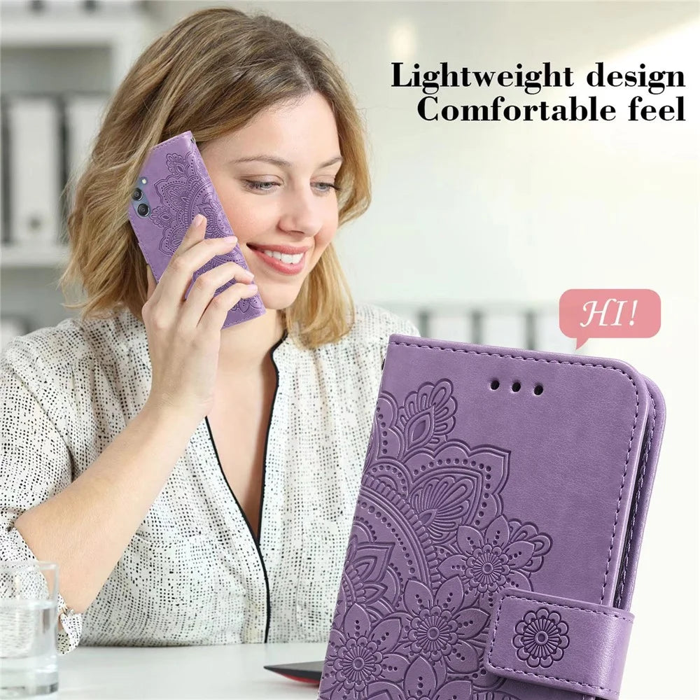 Stand Cover for Samsung Galaxy F34 5G / M34 5G Flower Imprint PU Leather Wallet Phone Case - Purple - 6
