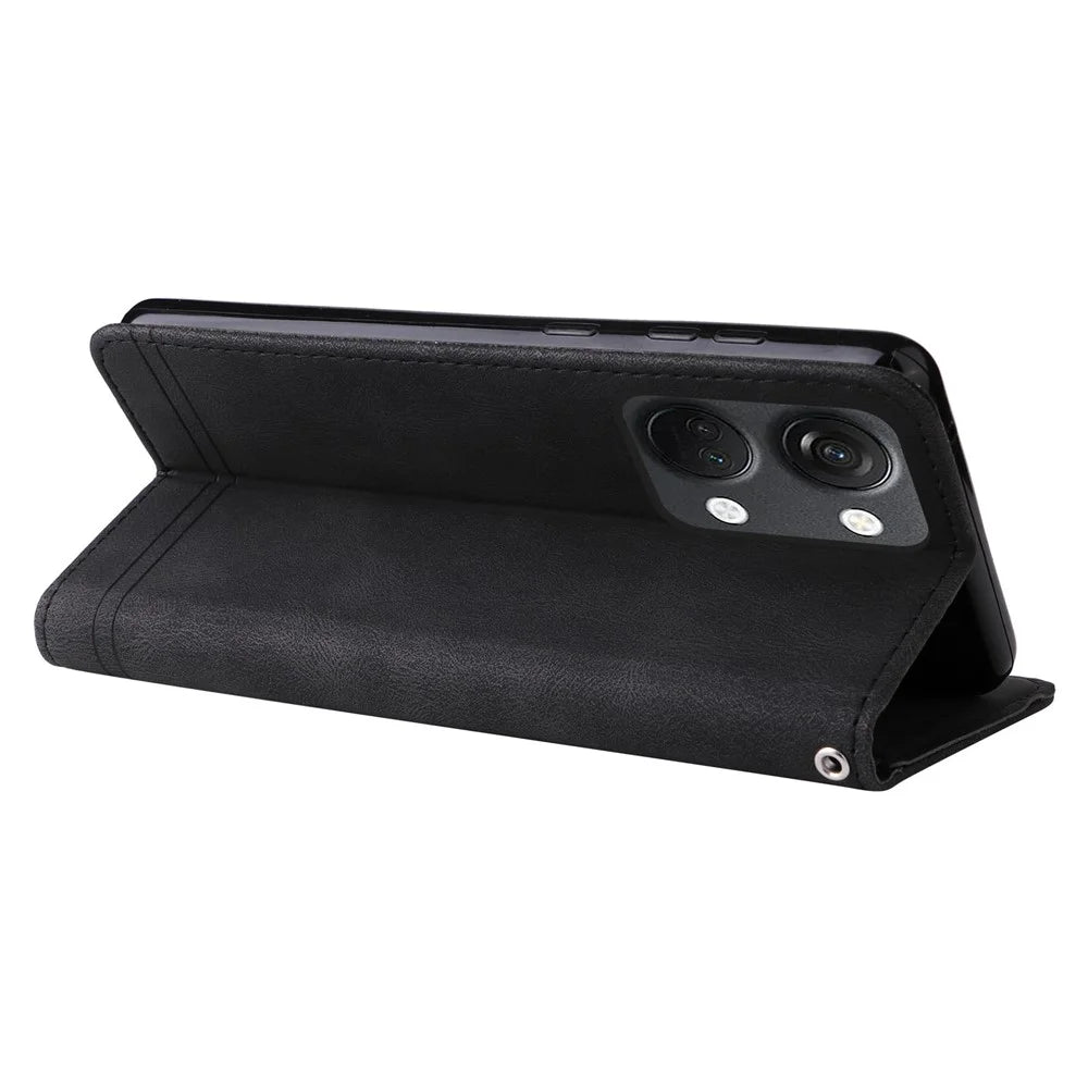 For OnePlus Nord 3 5G / Ace 2V Leather Wallet Cases Skin Touch Phone Cover Stand with Strap - Black - 4