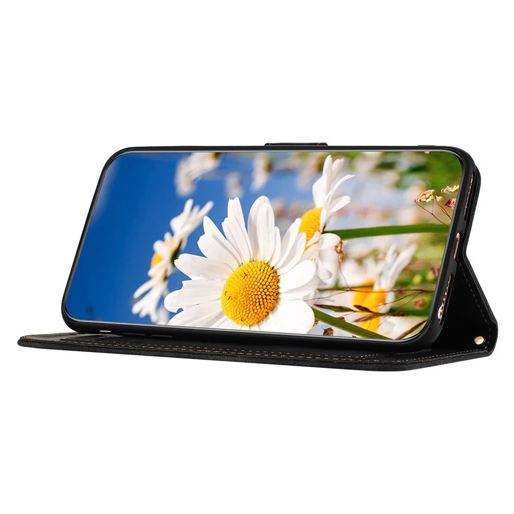 For Samsung Galaxy S23 Ultra PU Leather Case Flower Pattern Printing Card Holder Phone Stand Cover - Black - 2