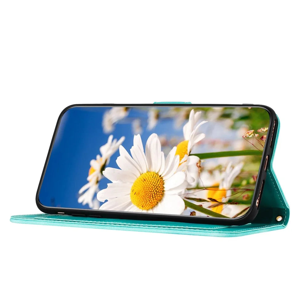 For Samsung Galaxy A53 5G Flower Pattern Printing Phone Stand Case Card Holder Leather Cover - Green - 4