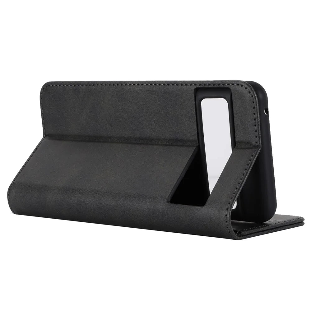 Calf Texture PU Leather Case for Google Pixel 8 Pro , Anti-drop Stand Wallet Phone Cover - Black - 3