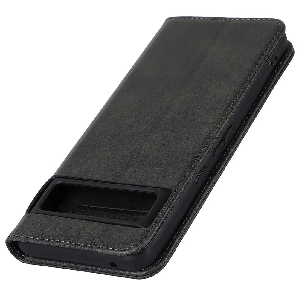 Calf Texture PU Leather Case for Google Pixel 8 Pro , Anti-drop Stand Wallet Phone Cover - Black - 6