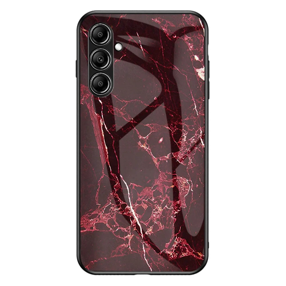 For Samsung Galaxy S23 FE Marble Pattern Phone Case Tempered Glass+PC Back TPU Frame Protective Cover - Blood Red Marble - 1