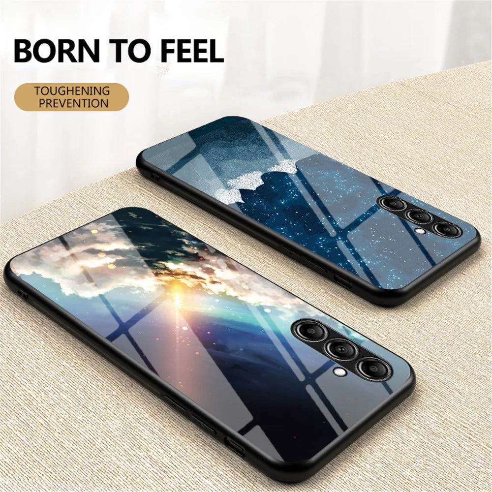 For Samsung Galaxy S23 FE Starry Sky Pattern Tempered Glass Case PC+TPU Anti-Scratch Phone Cover - Dream Starry Sky - 2