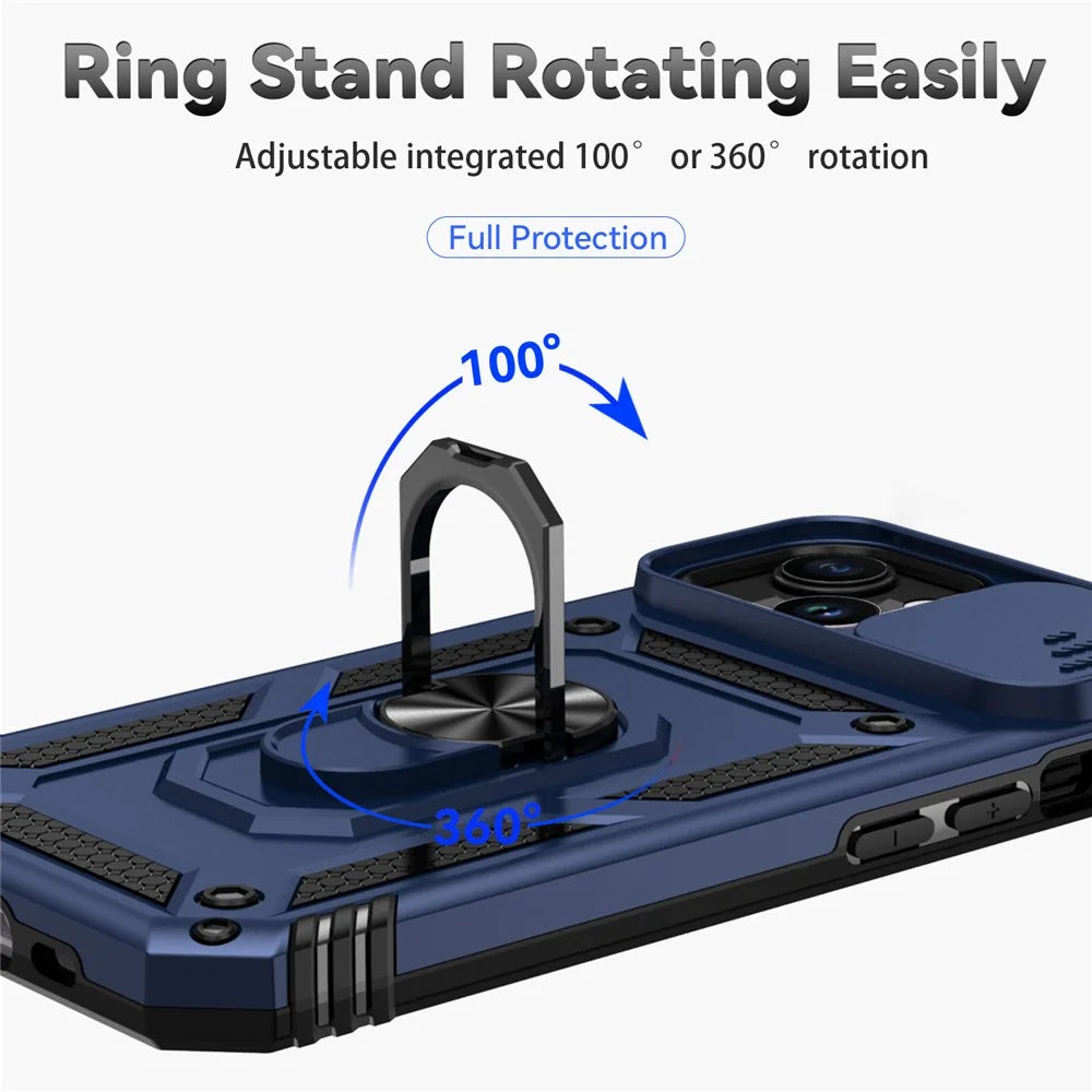 Phone Case for iPhone 15 Slide Camera Protector Metal Ring Kickstand Anti-scratch PC + TPU Cover - Blue - 6