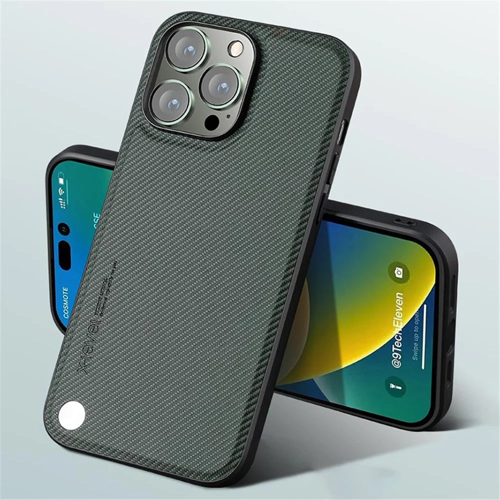 X-LEVEL Aramid Fiber II Series Phone Case for iPhone 15 Pro Max Carbon Fiber Texture PU+TPU Anti-Fall Cell Phone Cover - Green - 2