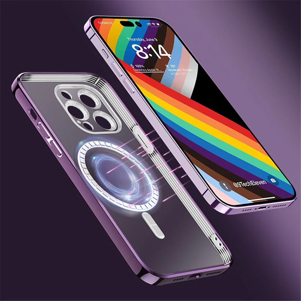 X-LEVEL Electroplating Slim Case for iPhone 15 Pro Glass Lens Guard Clear TPU Phone Cover Compatible with MagSafe - Black - 2