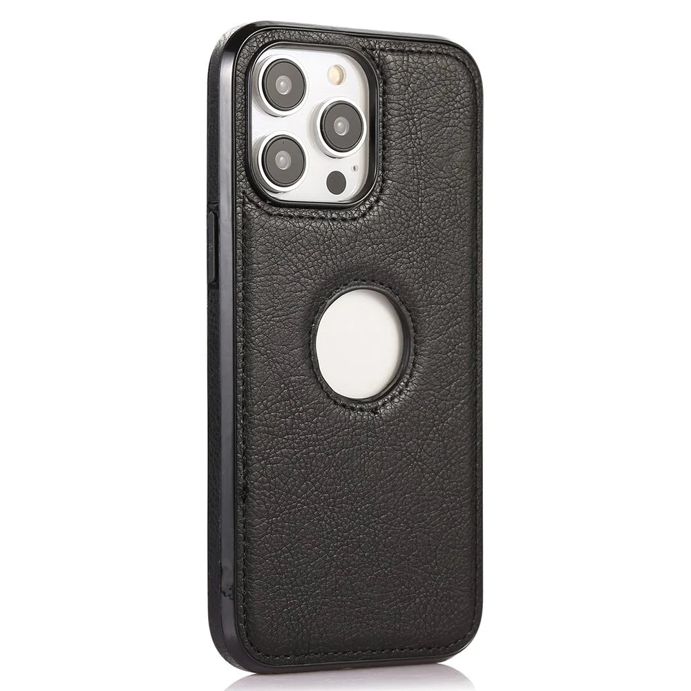 Slim Phone Shell for iPhone 15 Pro Shockproof PU+TPU Case Anti-Fall Logo View Phone Cover - Black - 2