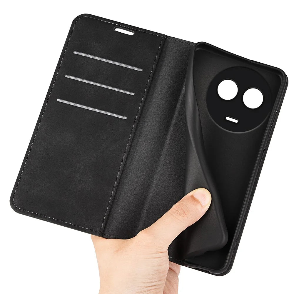 For Realme 11x 5G / 11 5G (Global) Slim-Fit Shell Skin-touch Wallet Phone Cover Stand PU Leather Cell Phone Case - Black - 4
