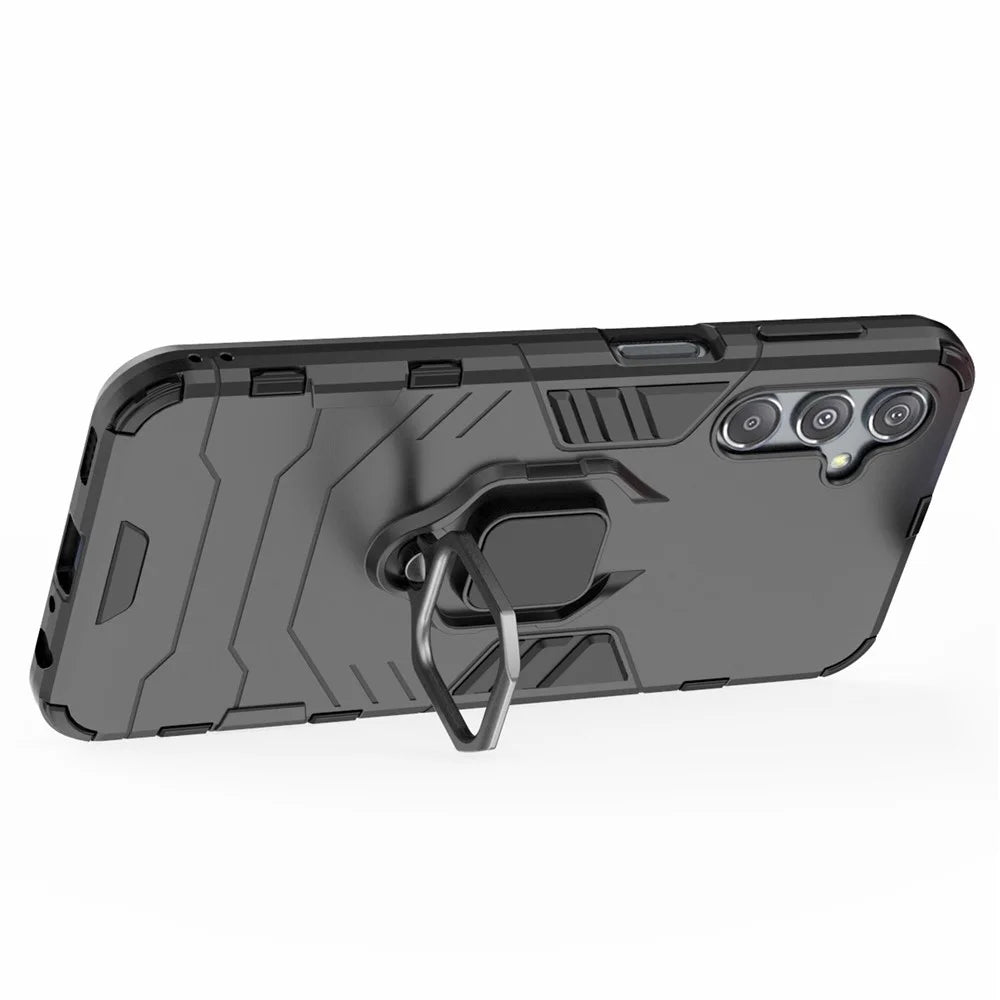 For Samsung Galaxy S23 FE Hybrid Hard PC Soft TPU Phone Case Ring Holder Kickstand Cover - Black - 3
