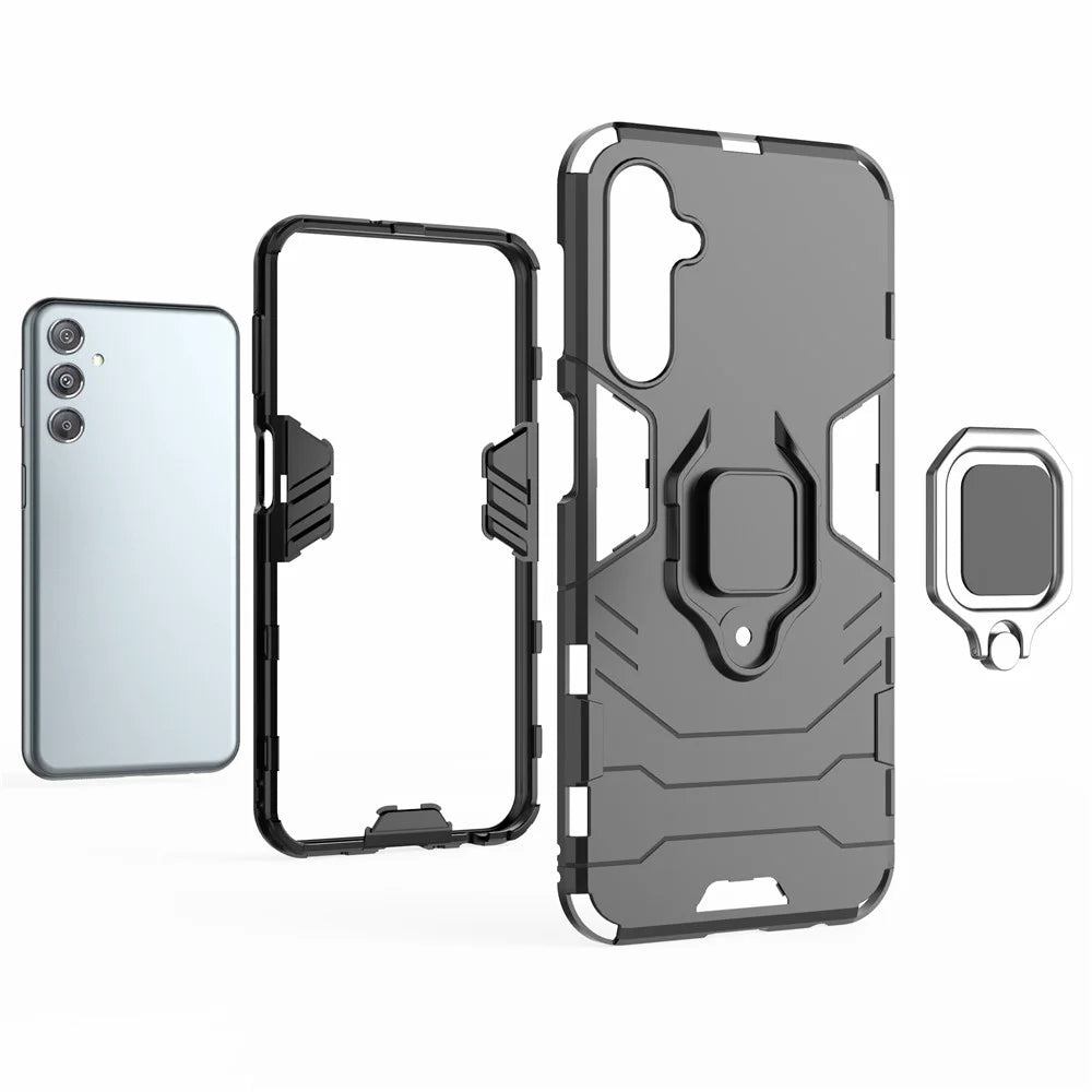 For Samsung Galaxy S23 FE Hybrid Hard PC Soft TPU Phone Case Ring Holder Kickstand Cover - Black - 4