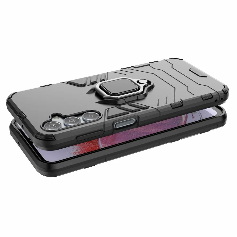 For Samsung Galaxy S23 FE Hybrid Hard PC Soft TPU Phone Case Ring Holder Kickstand Cover - Black - 5