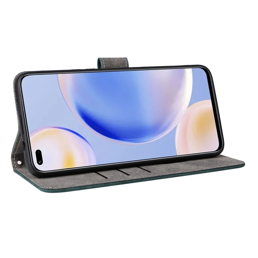 Wallet Phone Case for Wiko Hi Enjoy 60 Pro 5G Anti-Drop RFID Blocking Leather Flip Cover with Strap - Green - 3