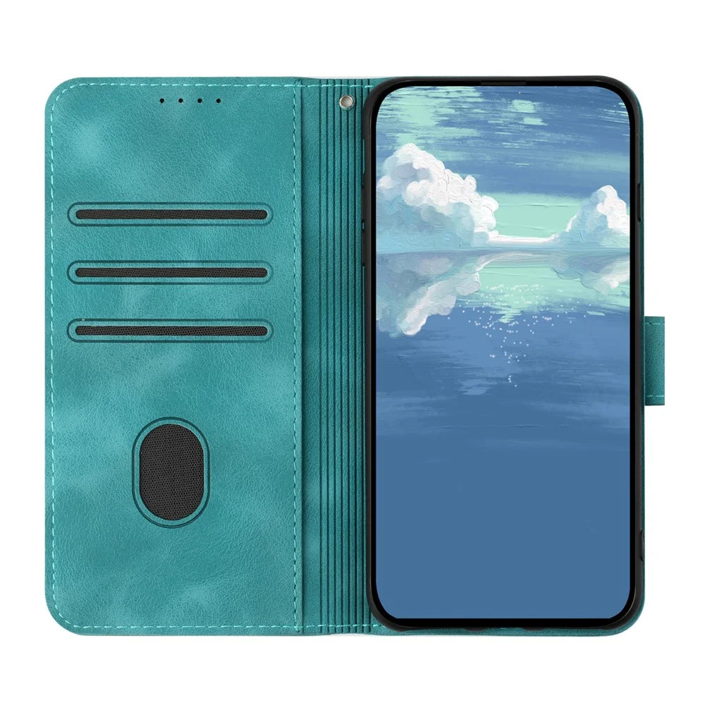 YX0040 For iPhone 15 Plus Anti-drop Leather Case Imprinted Wallet Stand Phone Cover - Baby Blue - 2
