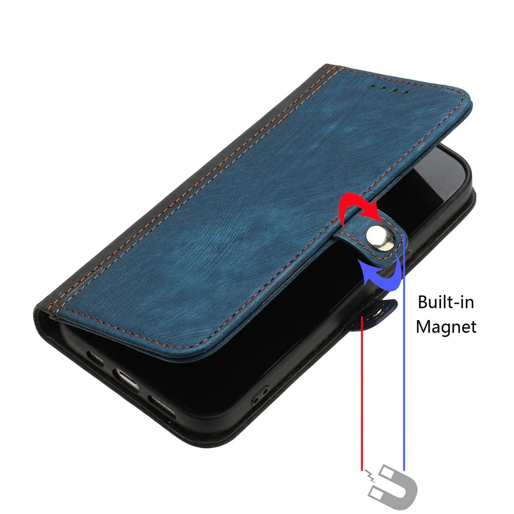 YX0020 For iPhone 15 Pro Max Anti-drop PU Leather Phone Case Flip Wallet Stand Cover with Strap - Sapphire - 5