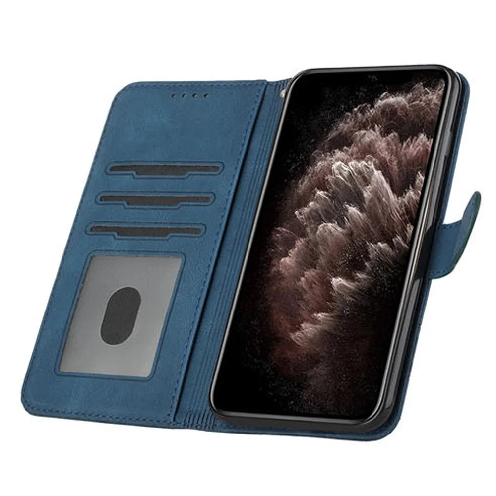 YX0010 Series for iPhone 15 Pro Max Imprinted Phone Case Leather Wallet Stand Shockproof Cover - Sapphire - 2