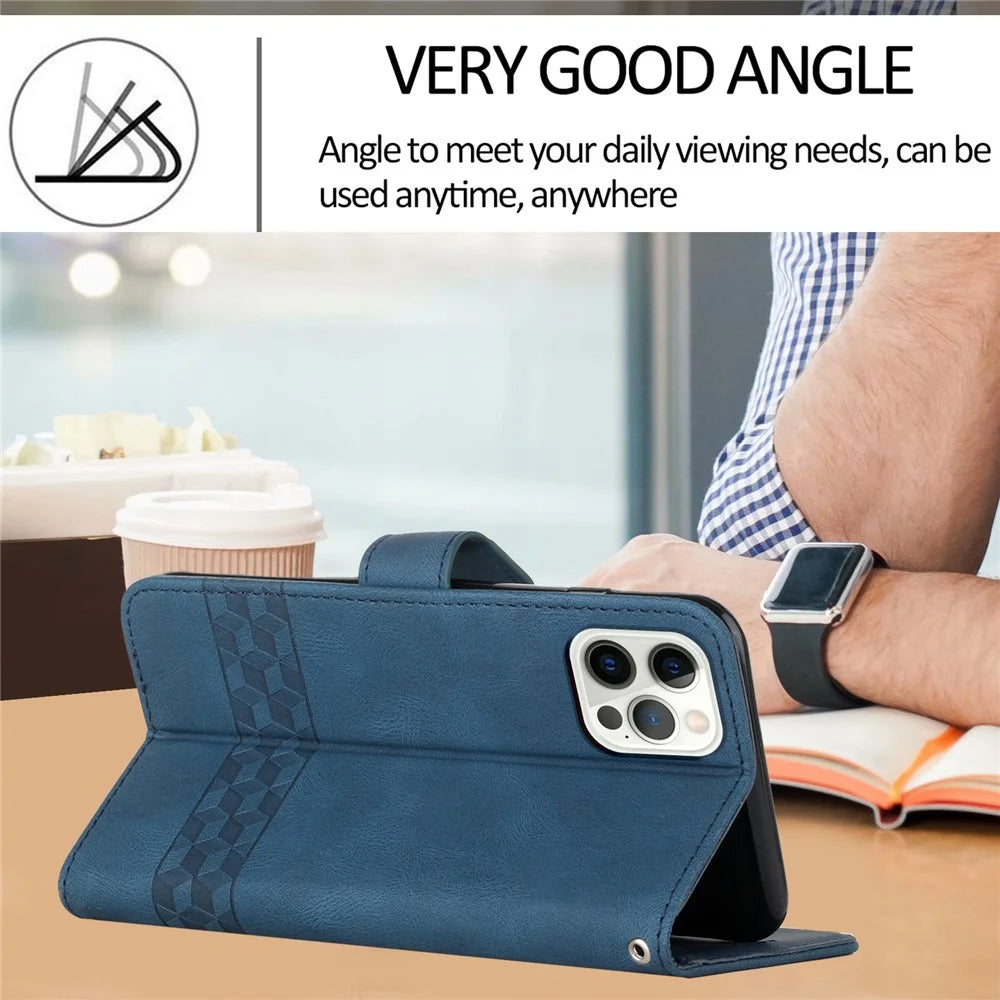 YX0010 Series for iPhone 15 Pro Max Imprinted Phone Case Leather Wallet Stand Shockproof Cover - Sapphire - 4