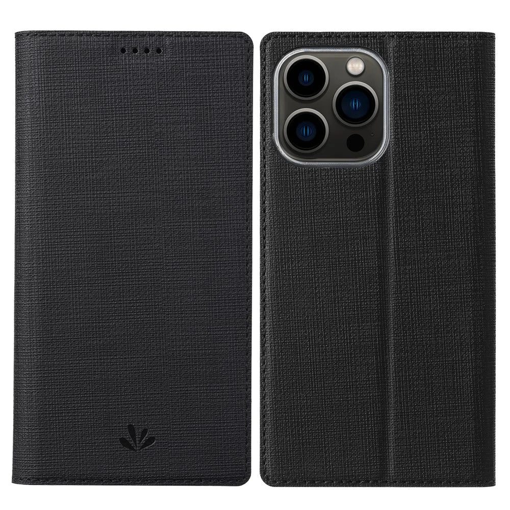 VILI DMX Series Phone Case for iPhone 15 Pro , Card Holder PU Leather Stand Phone Cover - Black - 1