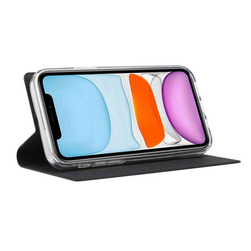 VILI DMX Series Ant-scratch Leather Phone Case for iPhone 15 , Stand Cover with Card Slot - Black - 7