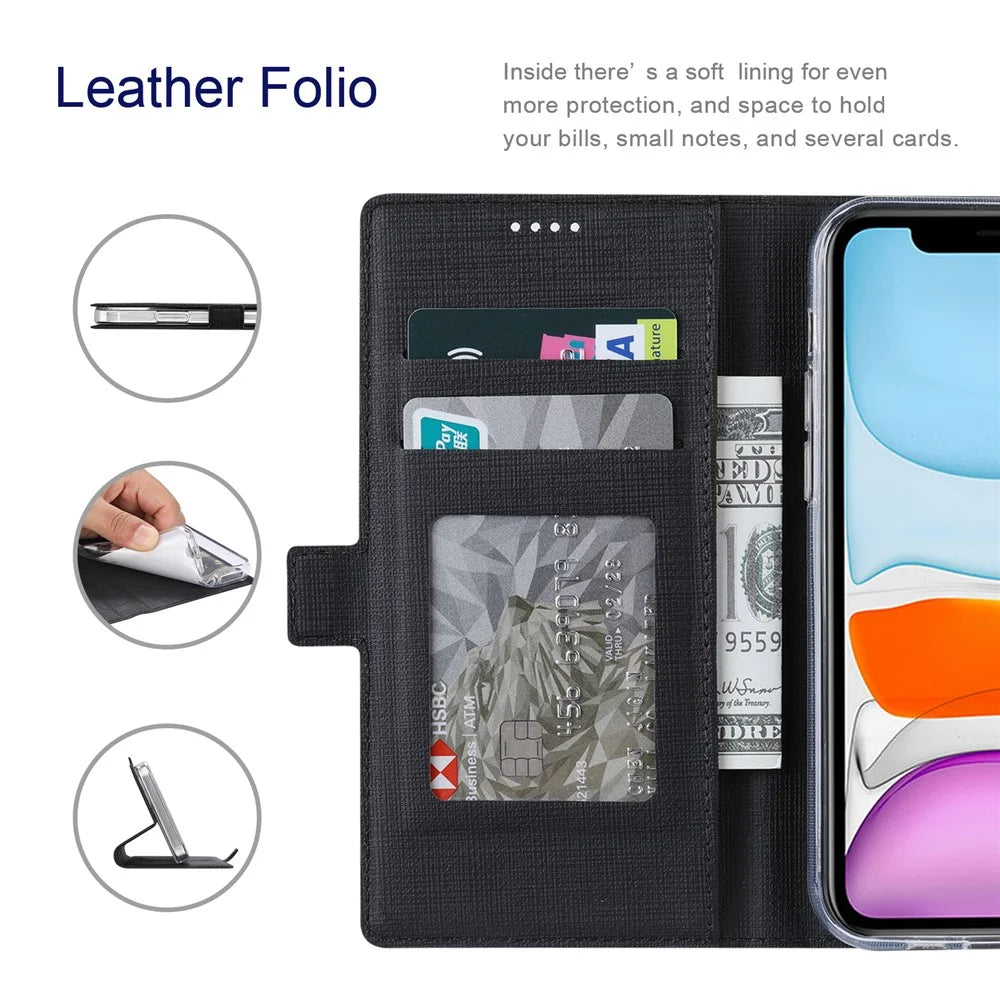 VILI DMK Series Wallet Leather Case for Samsung Galaxy S23 FE , Stand Cross Texture Phone Cover - Black - 3