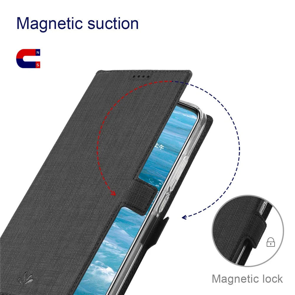 VILI DMK Series Wallet Leather Case for Samsung Galaxy S23 FE , Stand Cross Texture Phone Cover - Black - 4