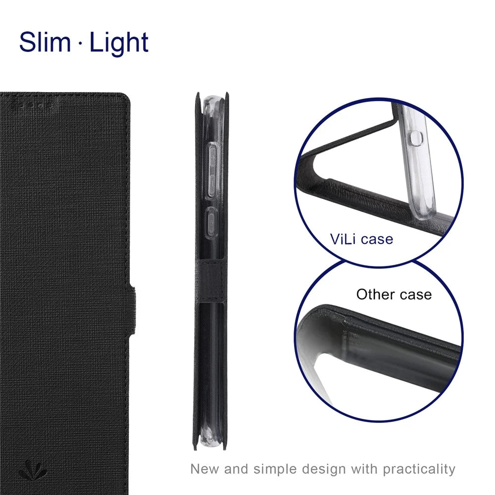 VILI DMK Series Wallet Leather Case for Samsung Galaxy S23 FE , Stand Cross Texture Phone Cover - Black - 5