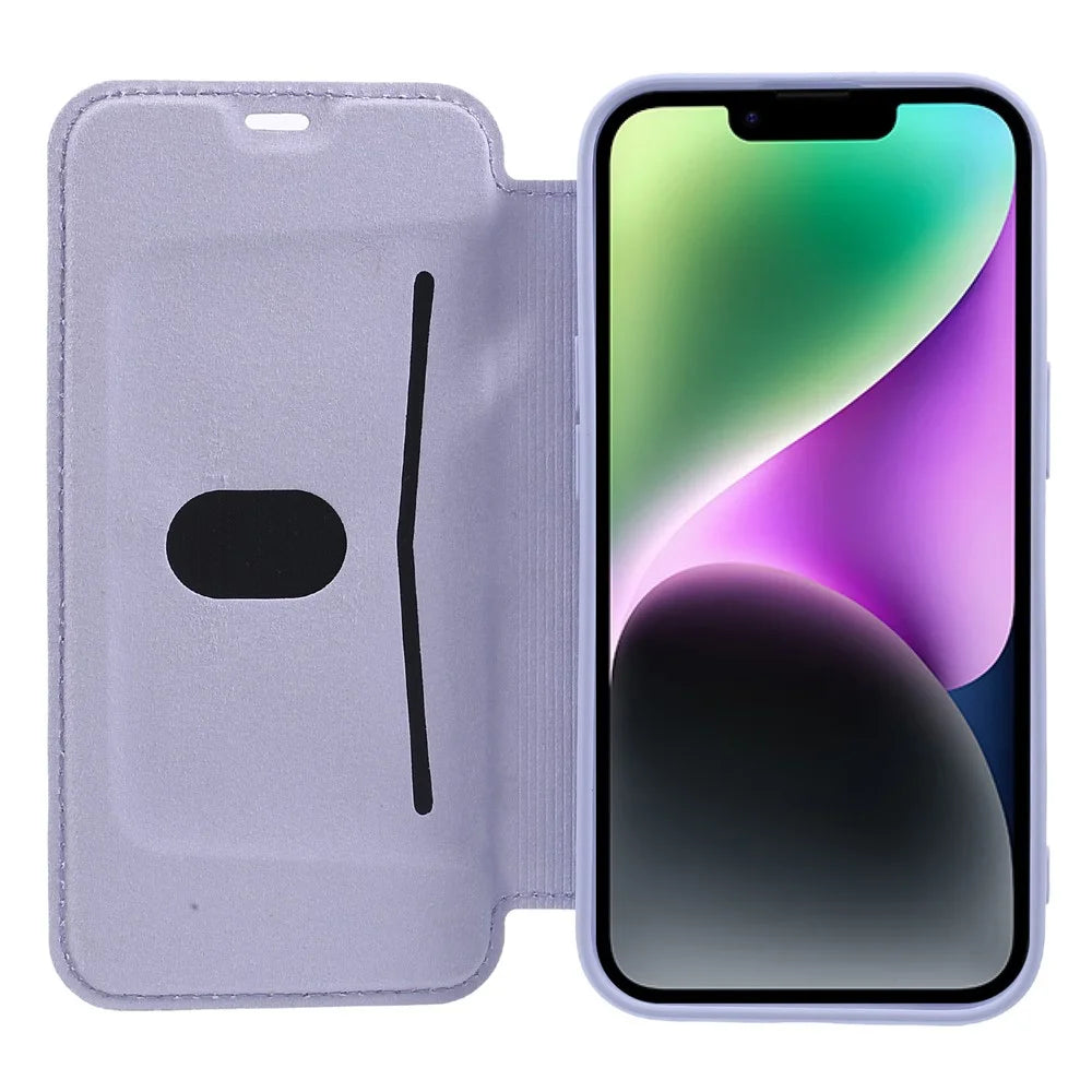 For iPhone 15 Card Holder Kickstand Liquid Silicone Bump Proof Protective Case Skin-touch Phone Cover - Light Purple - 4
