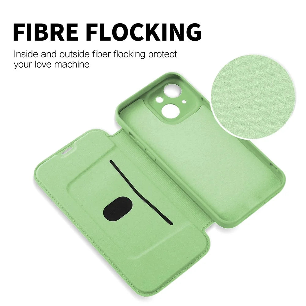 Skin-touch Phone Cover for iPhone 15 Plus , Card Holder Kickstand Liquid Silicone Protective Case - Matcha Green - 7