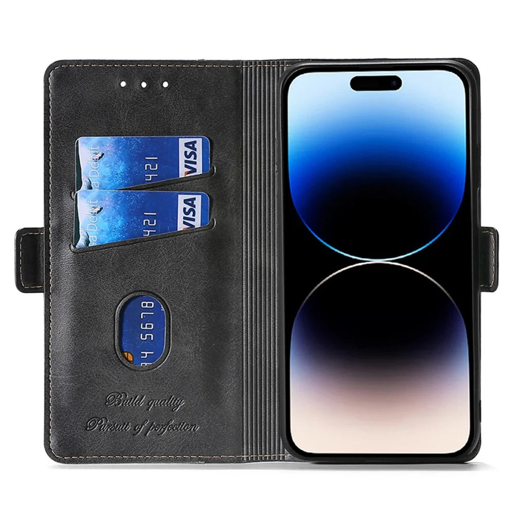 For iPhone 15 Pro Max Dual-color PU Leather Phone Case Stand Magnetic Closure Wallet Cover - Black+Grey - 2