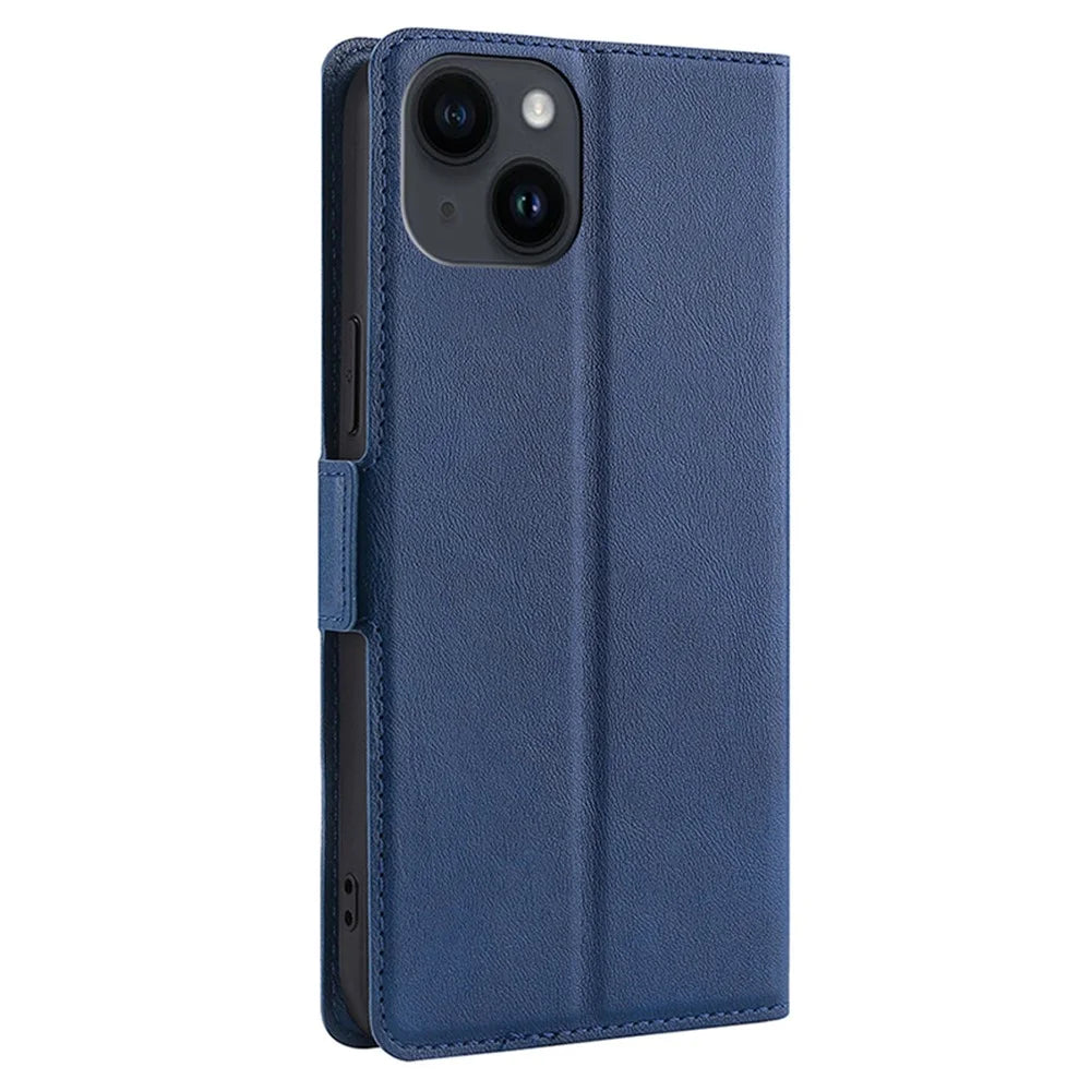 For iPhone 15 Plus TPU+PU Leather Shell Shockproof Card Slot Phone Case Phone Stand Cover - Blue - 7
