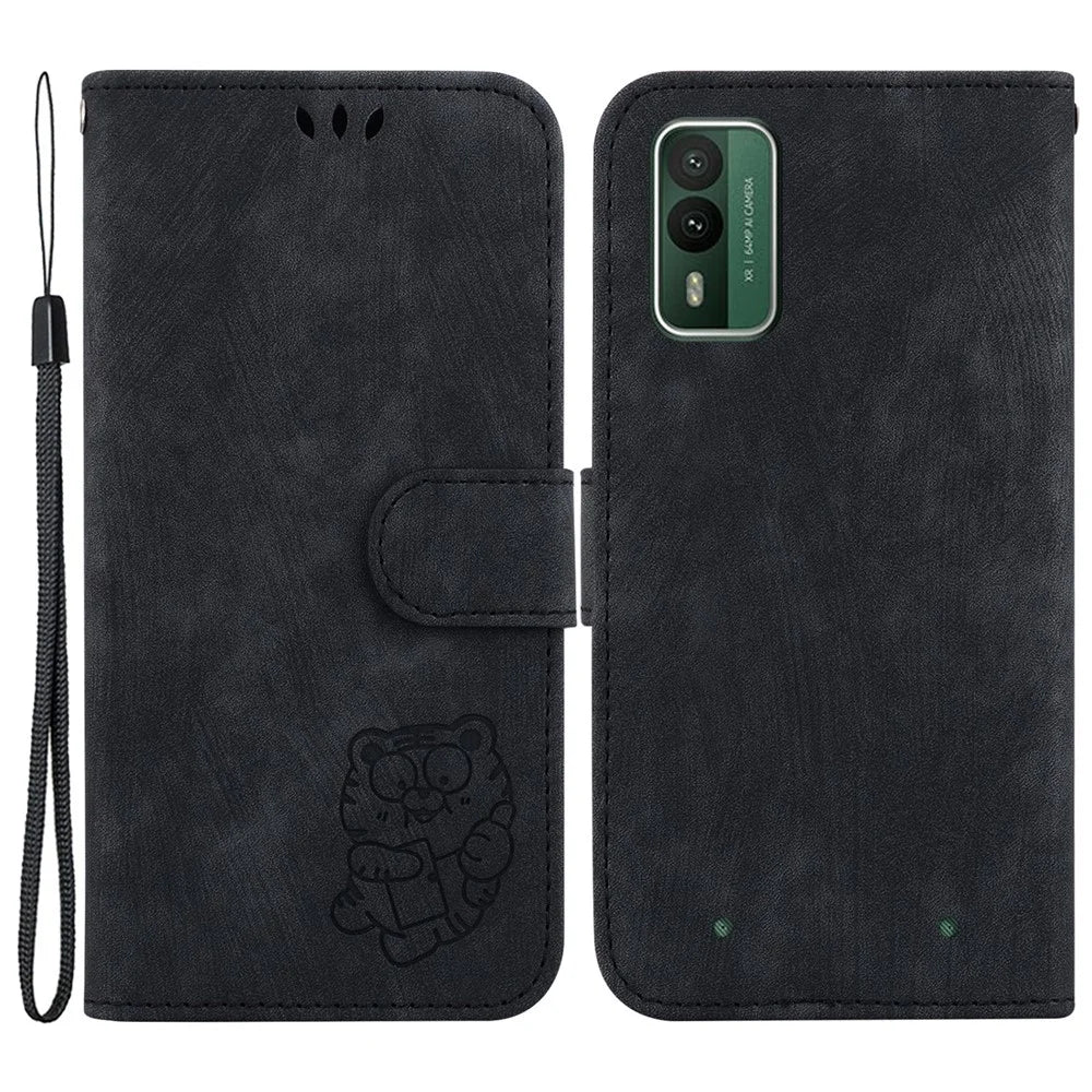 For Nokia XR21 Lovely Tiger Imprint Wallet Stand Case Magnetic Clasp Leather Phone Cover - Black - 1
