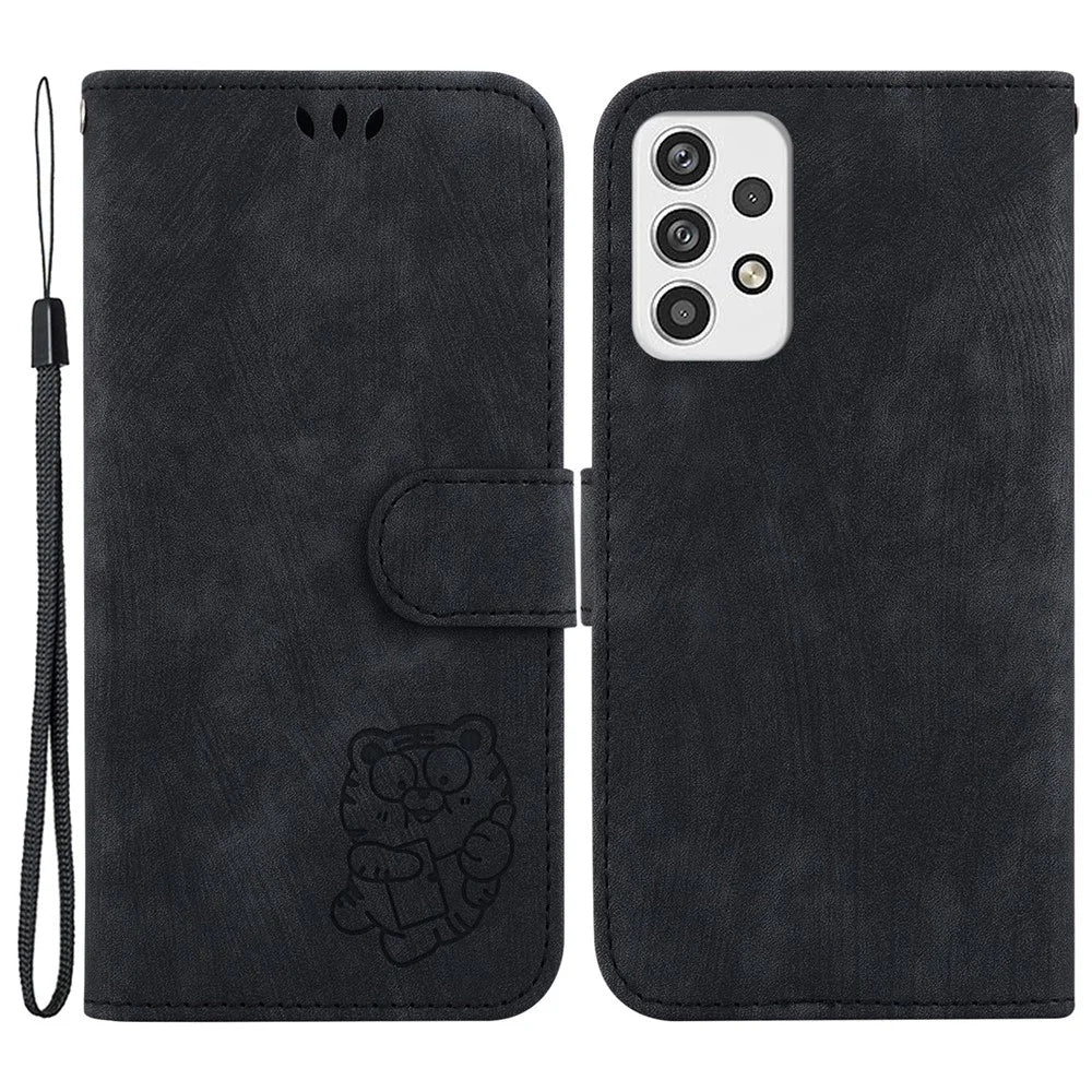 For Samsung Galaxy A73 5G Tiger Pattern Imprinted PU Leather Wallet Phone Cover Flip Stand Case - Black - 1