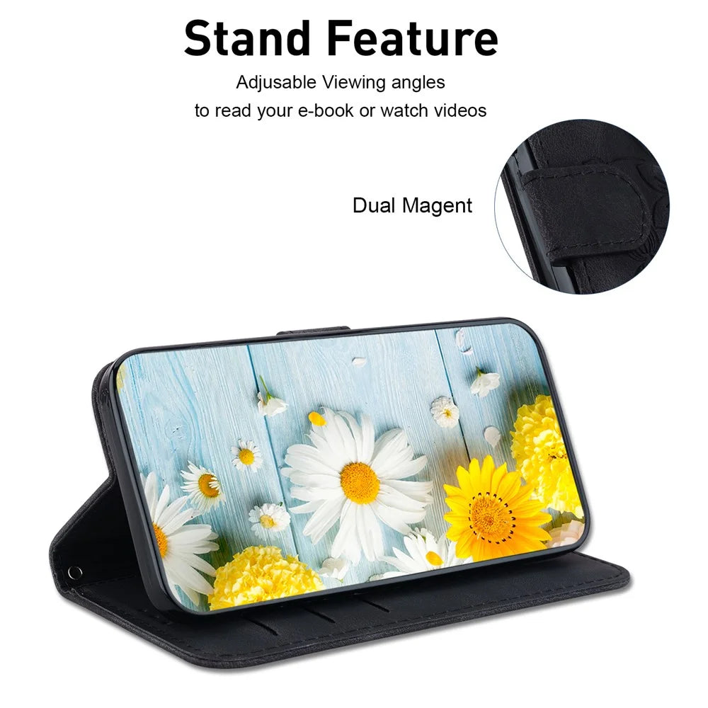 For Samsung Galaxy A24 4G (162.1 x 77.6 x 8.3mm) Imprinted Lily Flower Phone Shell PU Leather Wallet Case with Stand - Black - 3