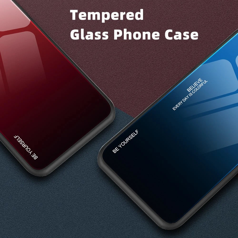 For Samsung Galaxy S23 FE Gradient Color Case Tempered Glass+PC+TPU Protective Phone Cover - Blue+Black - 2