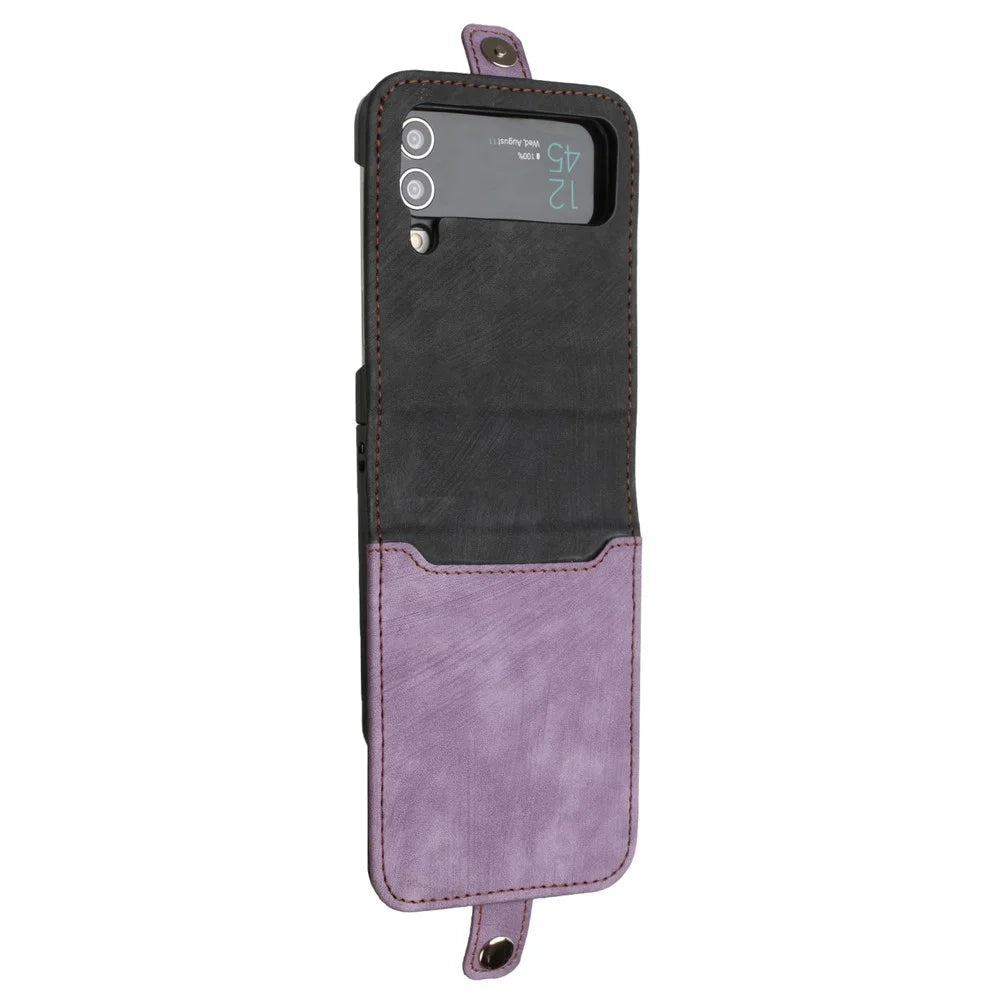 YX0020 For Samsung Galaxy Z Flip4 5G Card Holder Phone Case PU Leather+PC Phone Cover - Purple - 2