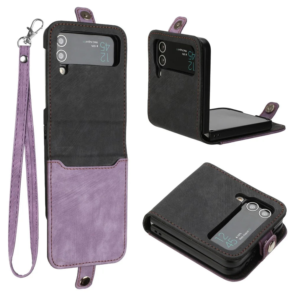 YX0020 For Samsung Galaxy Z Flip3 5G PU Leather+PC Case Card Holder Folding Phone Cover - Purple - 1