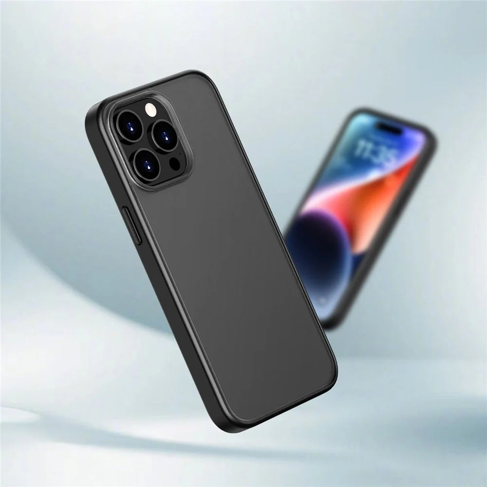 Magic Series TPU + PC Phone Case for iPhone 15 Pro Max , Translucent Matte Protective Cover - Black - 4