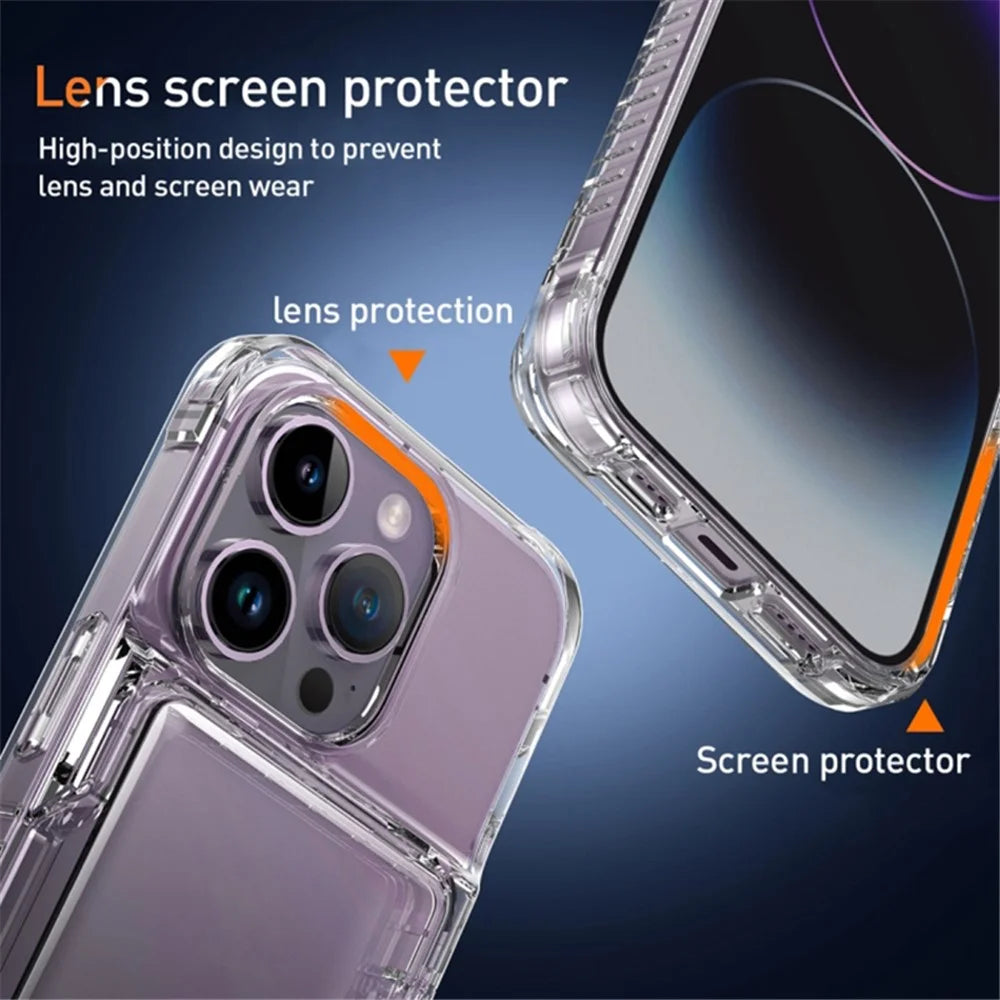 For iPhone 15 Pro Kickstand Card Holder Clear PC + TPU Phone Cover Dustproof Mobile Phone Case - Transparent Black - 2