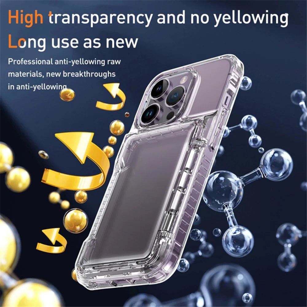For iPhone 15 Plus Transparent Phone Cover Dustproof PC + TPU Phone Case with Kickstand Card Holder - Transparent - 5